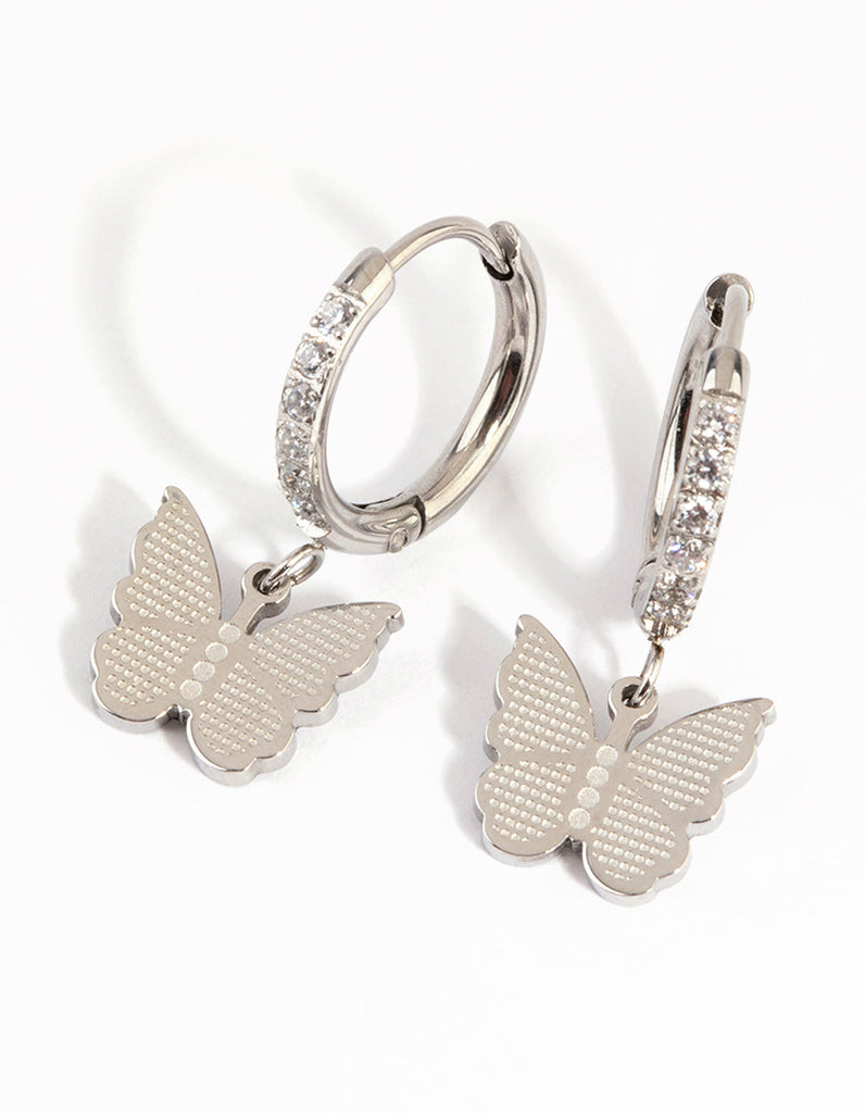 Surgical Steel Butterfly Charm Huggie Earrings