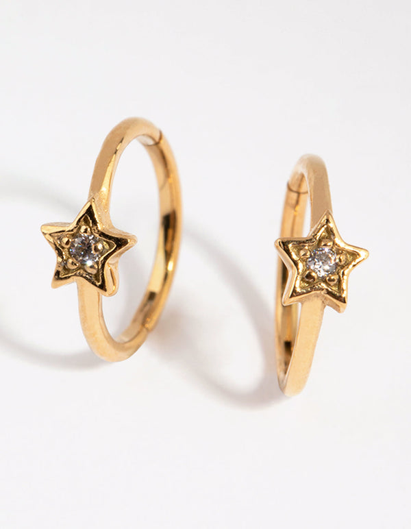 Gold Plated Surgical Steel Diamante Star Sleeper Earrings