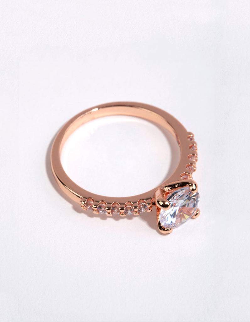 Rose Gold Plated Round Cubic Zirconia Ring
