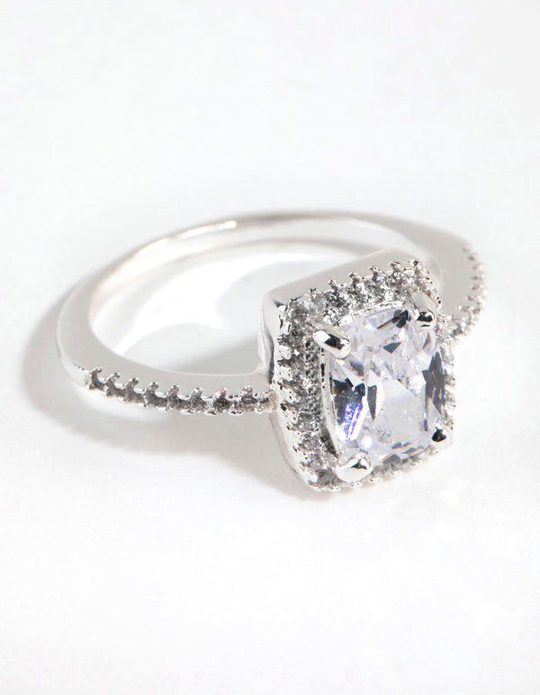 Silver Plated Cubic Zirconia Surround Stone Ring