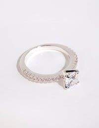 Silver Plated Round Cubic Zirconia Textured Band Ring - link has visual effect only