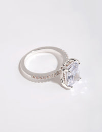 Silver Emerald Cut Cubic Zirconia Diamante Band Ring - link has visual effect only