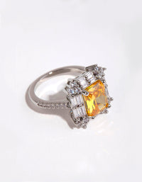 Rhodium Radiant Citrine Cubic Zirconia Ring - link has visual effect only
