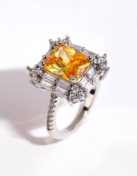 Rhodium Radiant Citrine Cubic Zirconia Ring - link has visual effect only