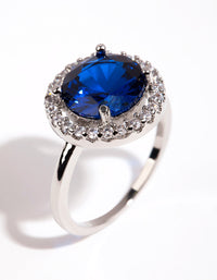 Rhodium Sapphire Cubic Zirconia Halo Ring - link has visual effect only