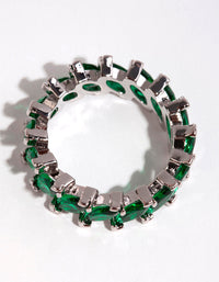 Rhodium Emerald Cubic Zirconia Navette Ring - link has visual effect only
