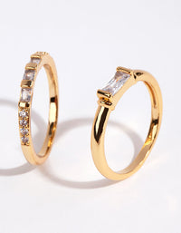 Gold Plated Emerald Cut Cubic Zirconia Ring Set - link has visual effect only