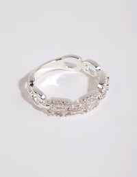 Silver Plated Cubic Zirconia Chain Ring - link has visual effect only