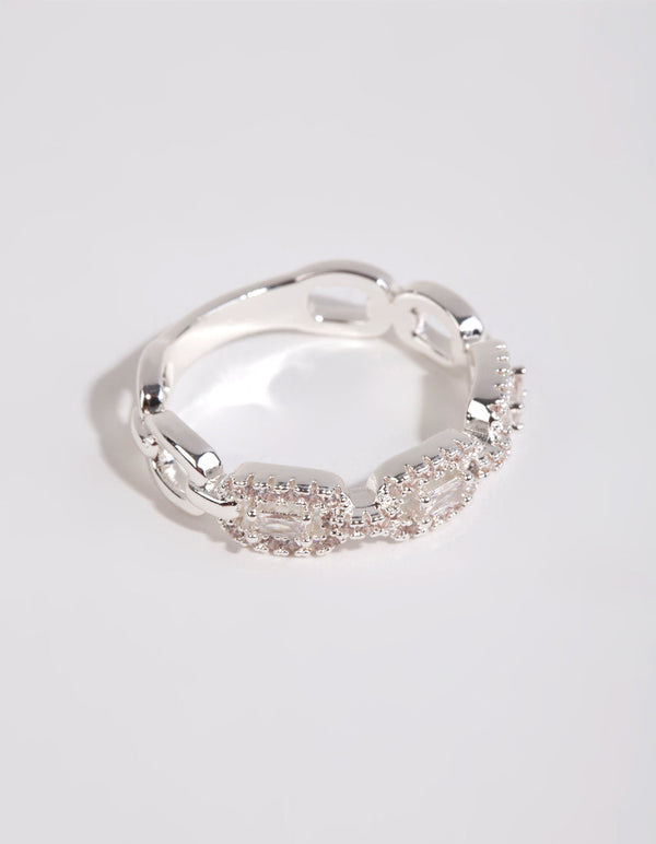 Silver Plated Cubic Zirconia Chain Ring