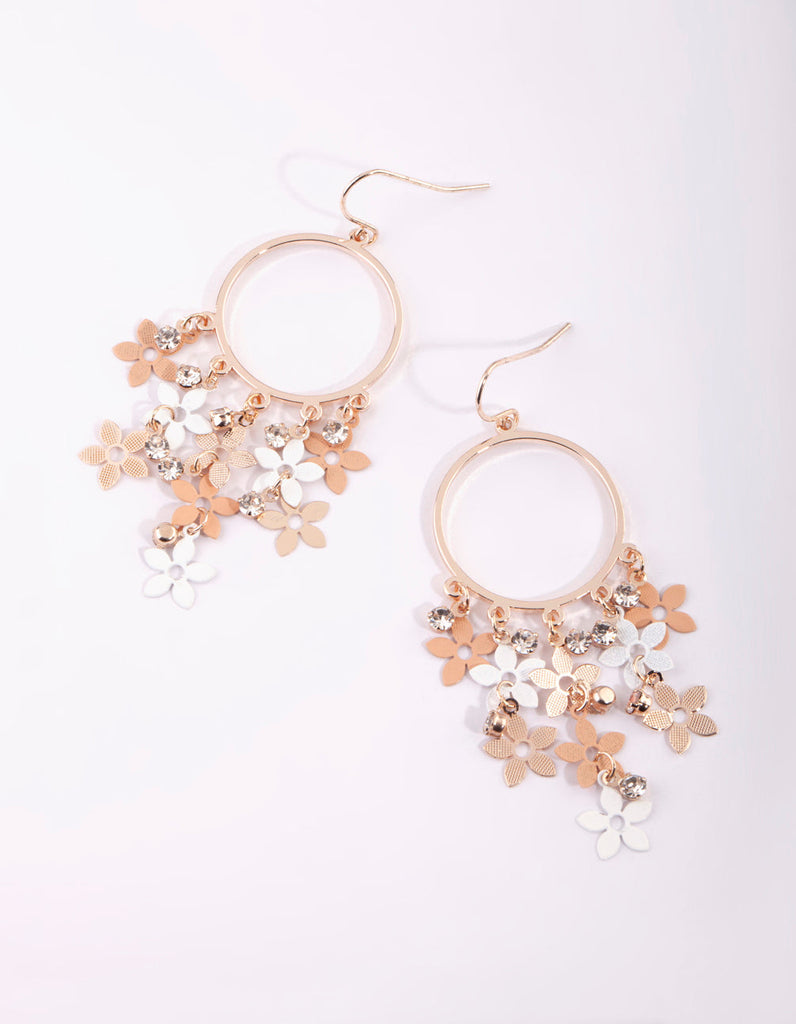 Rose Gold Cascading Flower Drop Earrings