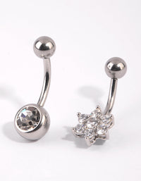 Surgical Steel Flower Diamante Belly Bar Set - link has visual effect only