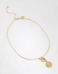 Gold Plated Molten Disc Fob Necklace - link has visual effect only