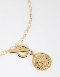 Gold Plated Molten Disc Fob Necklace - link has visual effect only