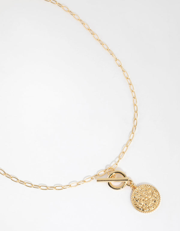 Gold Plated Molten Disc Fob Necklace