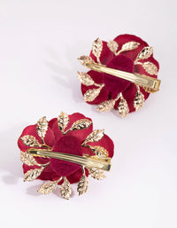 Red Fabric Rose Hair Clips - link has visual effect only