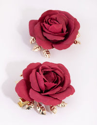 Red Fabric Rose Hair Clips - link has visual effect only