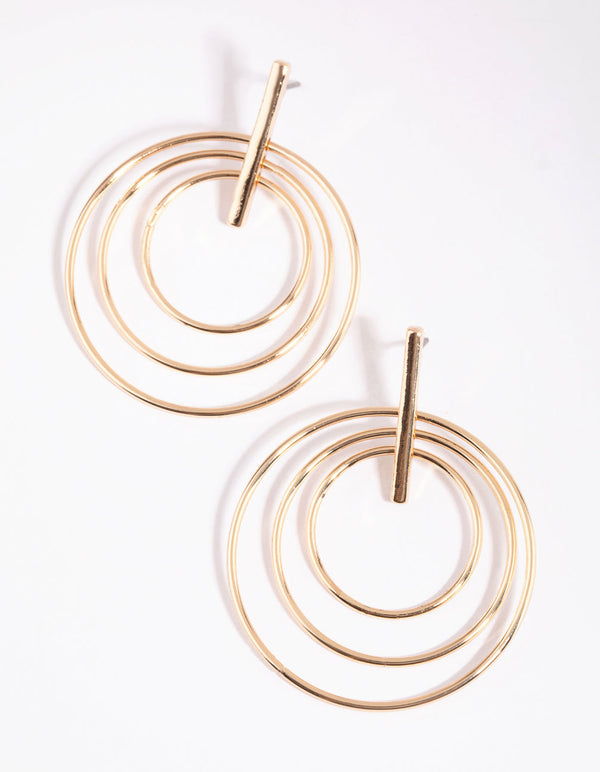 Gold Bar & Triple Circle Earrings
