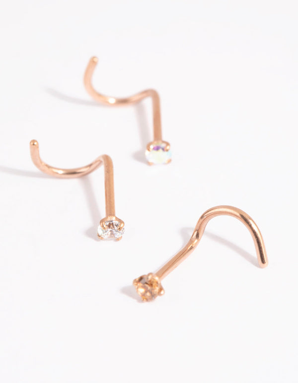 Rose Gold Surgical Steel Light Stone Nose Stud Pack