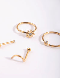 Gold Plated Surgical Steel Flower and Diamante Nose Stud Pack - link has visual effect only