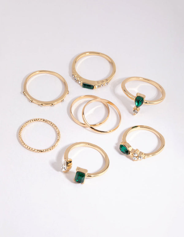 Gold Mixed Band & Stone Ring Pack