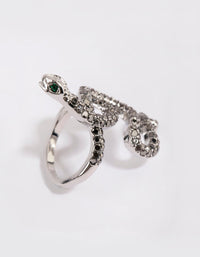Rhodium Black Diamante Snake Swirl Ring - link has visual effect only