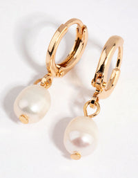 Gold Freshwater Pearl Huggie Earrings - link has visual effect only