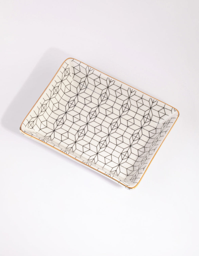 Rectangular Geometric Ceramic Trinket Tray