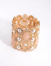 Gold Facet Bead Lace Stretch Bracelet - link has visual effect only