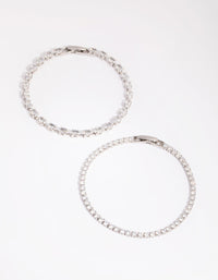 Rhodium Diamond Simulant Mixed Stone Bracelet Set - link has visual effect only