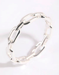 Silver Skinny Rectangle Link Ring - link has visual effect only