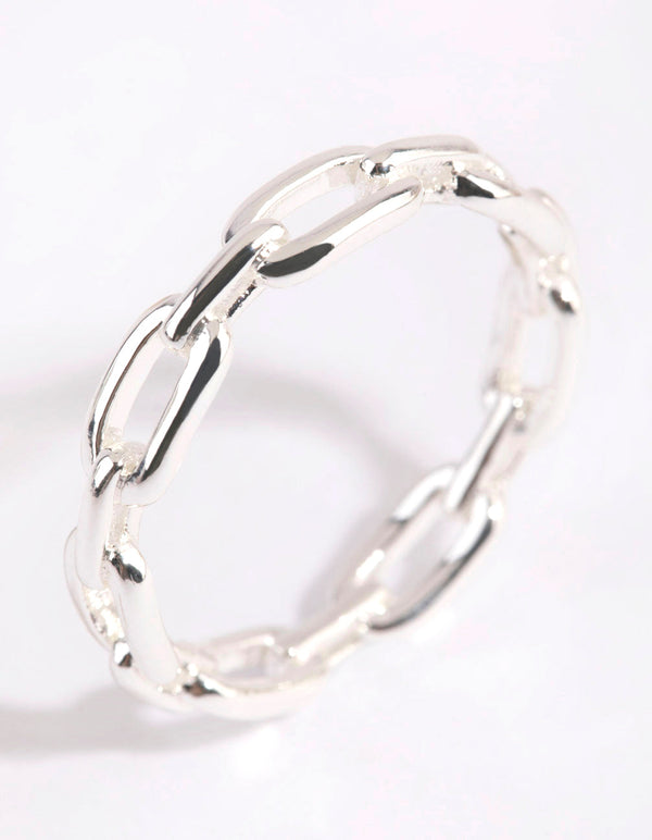 Silver Skinny Rectangle Link Ring