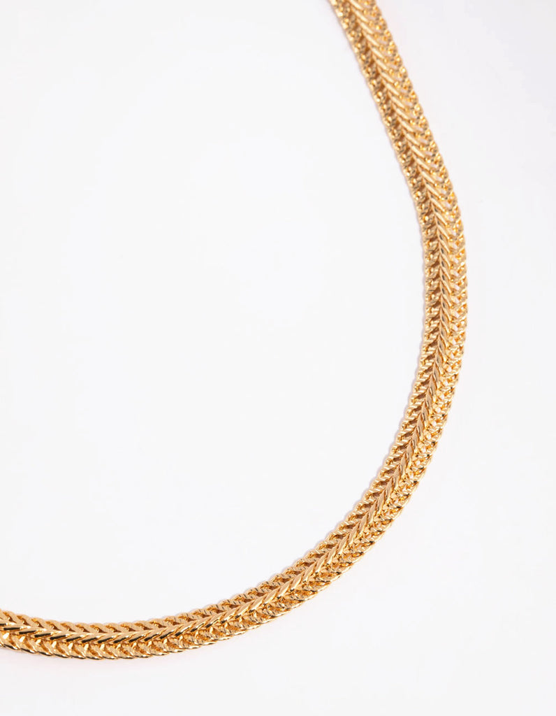 Gold Plated Textured Flat Chain Necklace