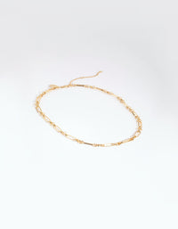 Gold Plated Mixed Link Chain Necklace - link has visual effect only