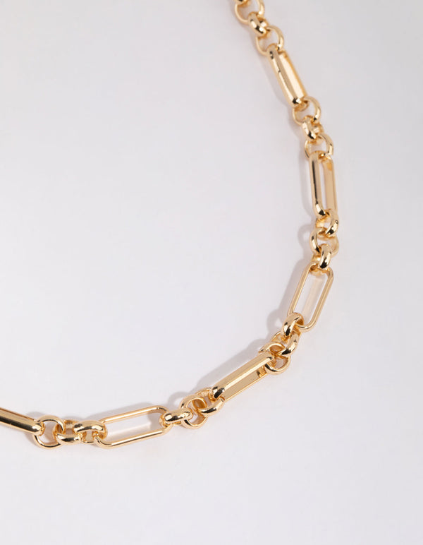 Gold Plated Mixed Link Chain Necklace