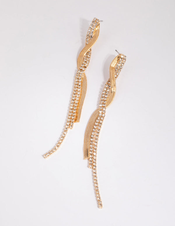 Gold Flat Snake & Cup Chain Drop Earrings
