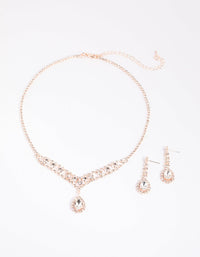 Rose Gold Diamante Necklace and Earrings Set - link has visual effect only