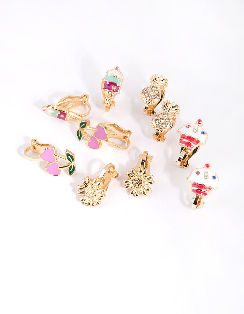 Gold Summer Vibes Clip On Earring 5-Pack