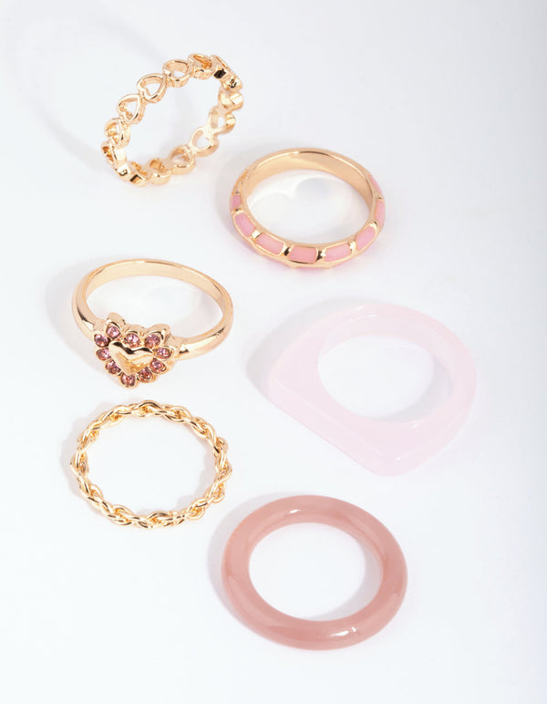 Pink Acrylic Heart Ring Pack
