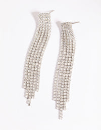 Rhodium Cubic Zirconia Cup Chain Fringe Drop Earrings - link has visual effect only