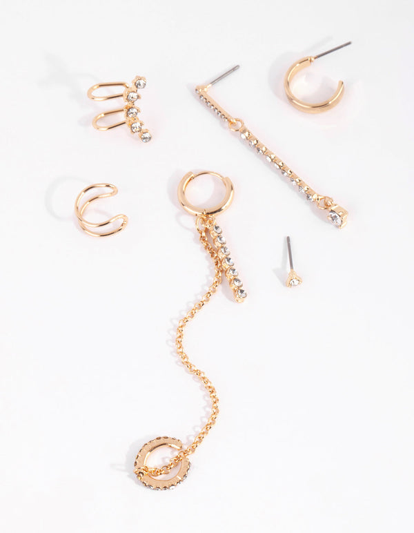 Gold Stone Bar Earring Stack Pack