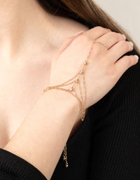Gold Cubic Zirconia Draped Hand Chain - link has visual effect only