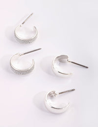 Silver Glitter Huggie Hoop Earring Set - link has visual effect only