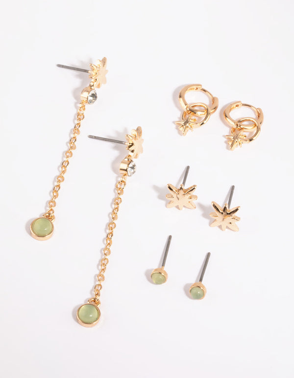 Gold Jade Starry Stack Pack Earrings