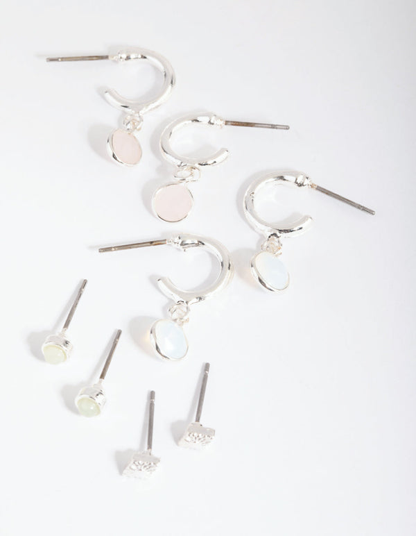 Silver Mixed Stone Stack Pack Earrings