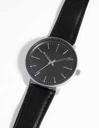 Rhodium Classic Faux Leather Watch - link has visual effect only