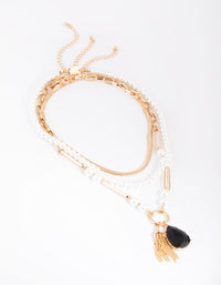 Gold Pearl & Tassel Layered Necklace - link has visual effect only
