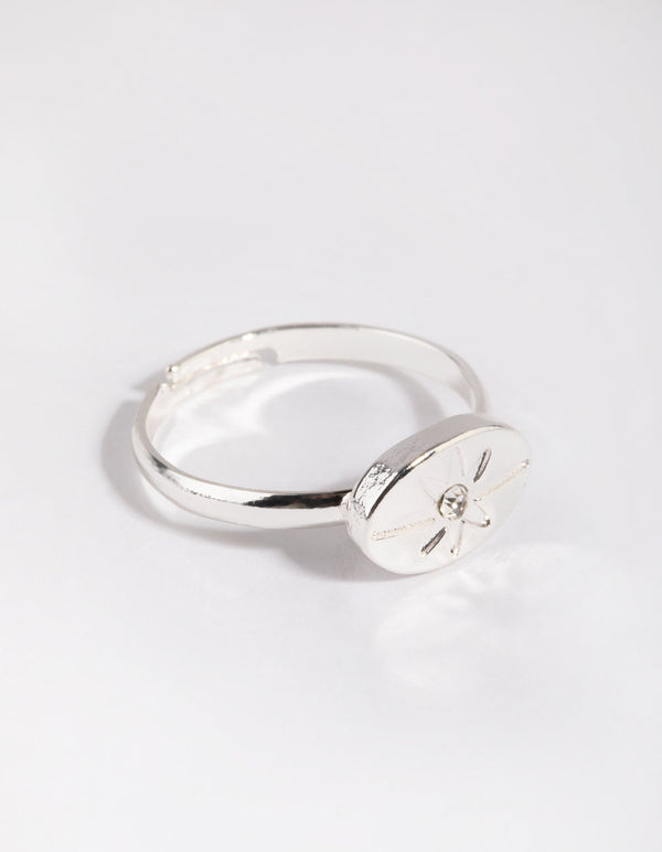 Silver Star and Diamante Signet Ring