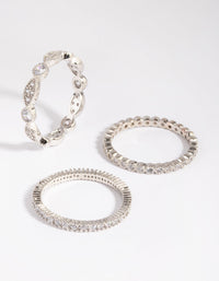 Rhodium Oval & Circle Cubic Zirconia Ring Pack - link has visual effect only