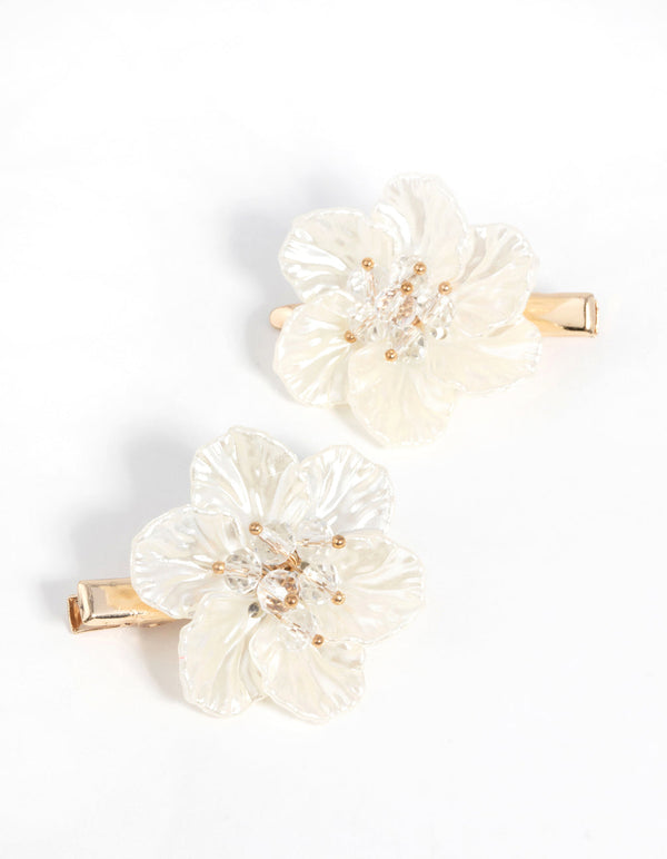 Gold Pearlised Flower Clip