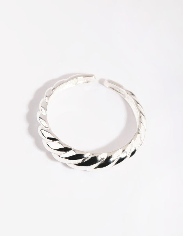 Sterling Silver Croissant Rope Ring